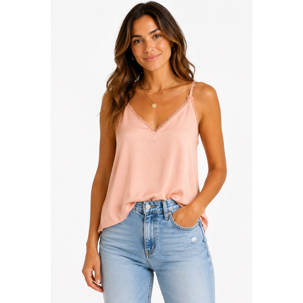 Cloth & Stone Peach Satin Cami Tank Top Adjustable Straps XS